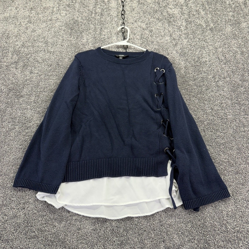 Simply Vera Vera Wang Sweater Womens XL Blue Lace Up Layered Look